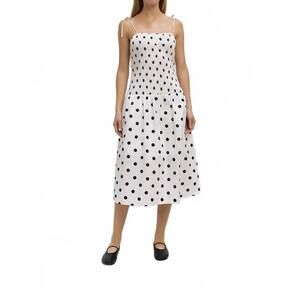 NEW ALL : ROW the natalie smocked polka dot midi dress in white/black
